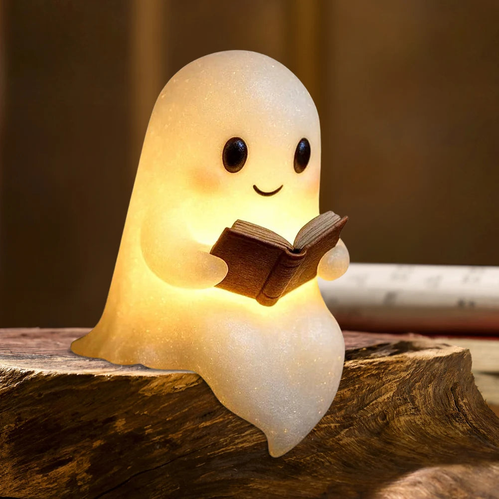 Halloween Cute Ghost Reading Book Lamp Novelty Ghost Night Light Ghost Reading Night Light for Readers & Book Lovers Ideal Gifts