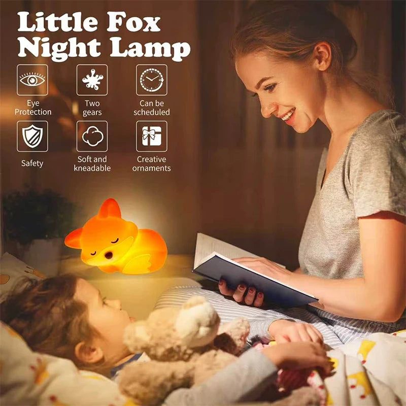 Fox Night Light for Kids, Rechargeable Silicone Lamp with Tap Control & 2-Level Dimming, Cute Nursery Decor & Birthday Gift