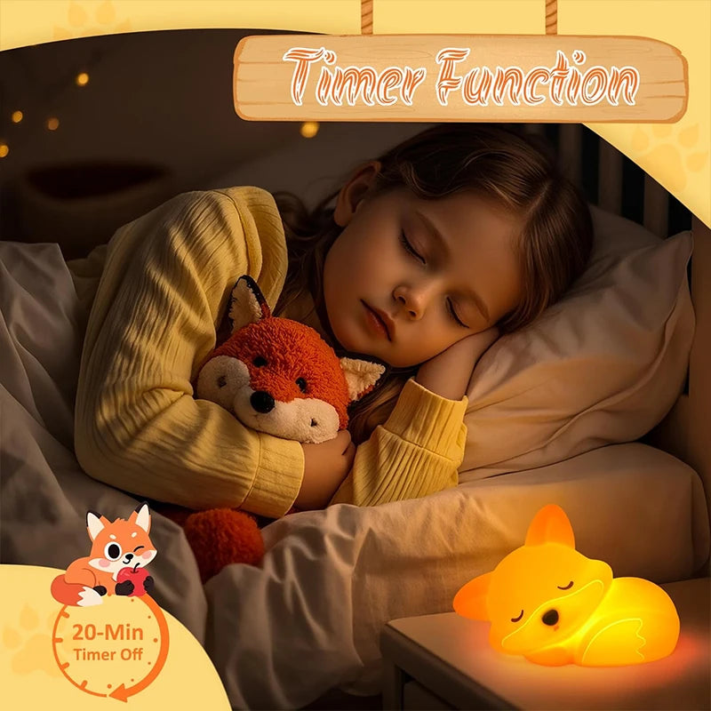 Fox Night Light for Kids, Rechargeable Silicone Lamp with Tap Control & 2-Level Dimming, Cute Nursery Decor & Birthday Gift