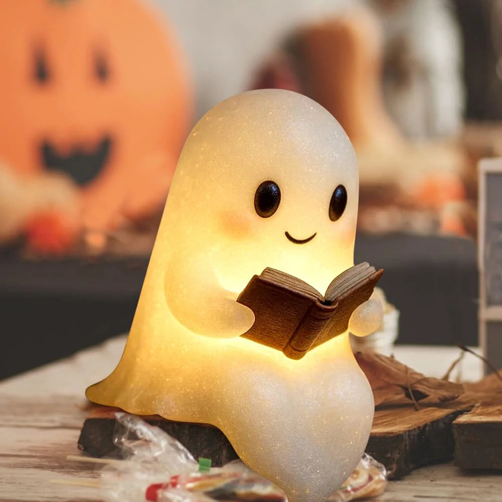 Halloween Cute Ghost Reading Book Lamp Novelty Ghost Night Light Ghost Reading Night Light for Readers & Book Lovers Ideal Gifts