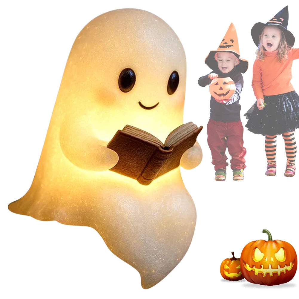 Halloween Cute Ghost Reading Book Lamp Novelty Ghost Night Light Ghost Reading Night Light for Readers & Book Lovers Ideal Gifts