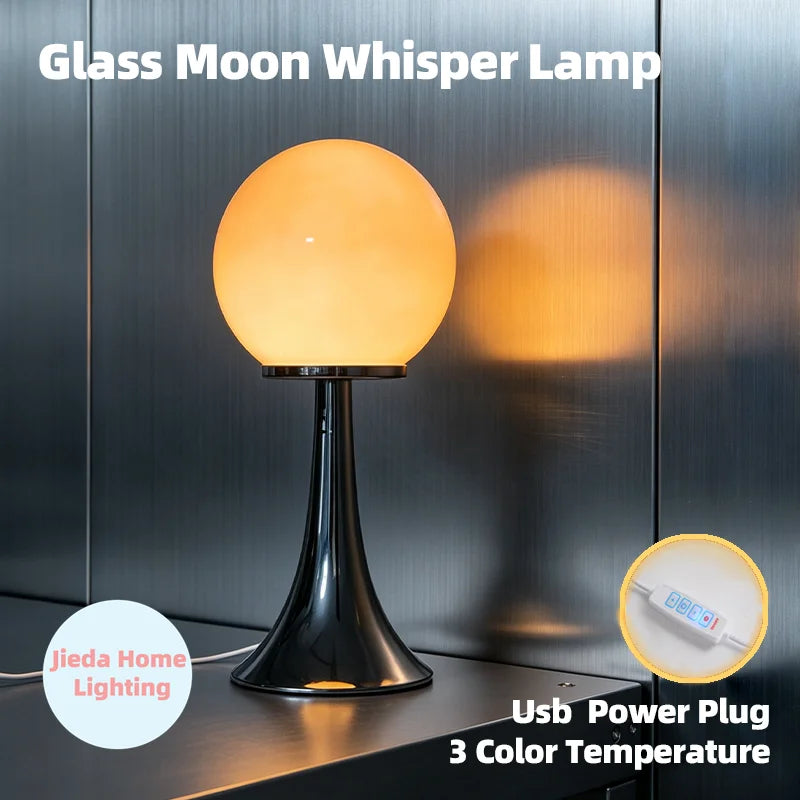 Murano Glass Table Lamp Modern Minimalist Globe Bedside Light 3 Color Temp Decor for Bedroom Living Room