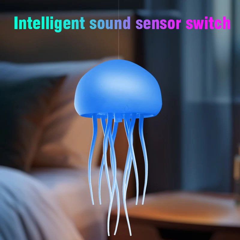 Jellyfish Cartoon LED Nihgt Light Voice Control Gradient Cute Rotating Jellyfish Hanging Bedside Lamp RGB Table Lamps Room Decor