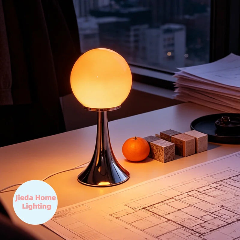 Murano Glass Table Lamp Modern Minimalist Globe Bedside Light 3 Color Temp Decor for Bedroom Living Room